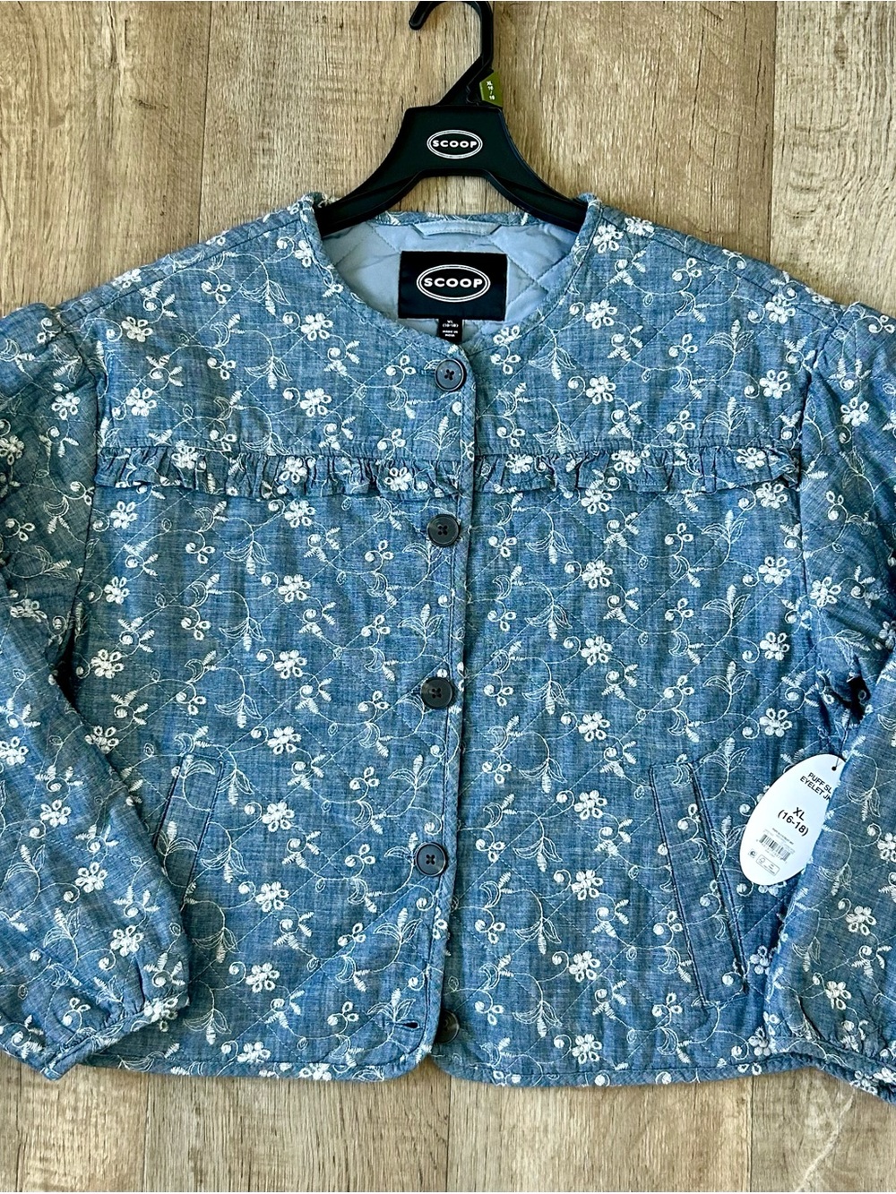 Scoop Quilted Floral Blue Jacket - Women's Blazer